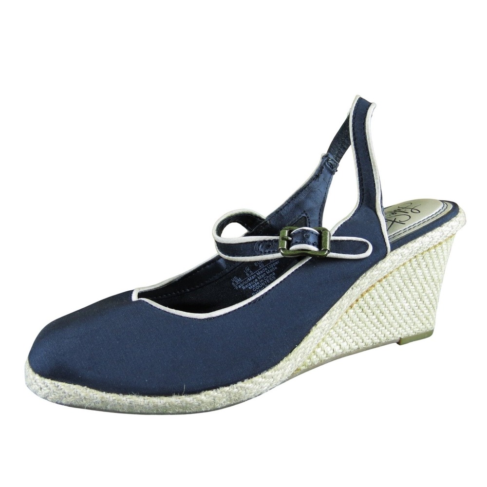LifeStride Countess‎ Women 8.5 Black Fabric Slingback Espadrille Wedge Heels